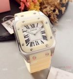 Japan Grade Cartier Santos 100 Cream Rubber Strap Watch